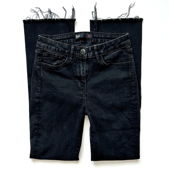 3X1 NYC Crop Baby Boot Mid Rise Frayed Jeans Black Tear Style W25CB0191 Size 26 - Picture 7 of 12